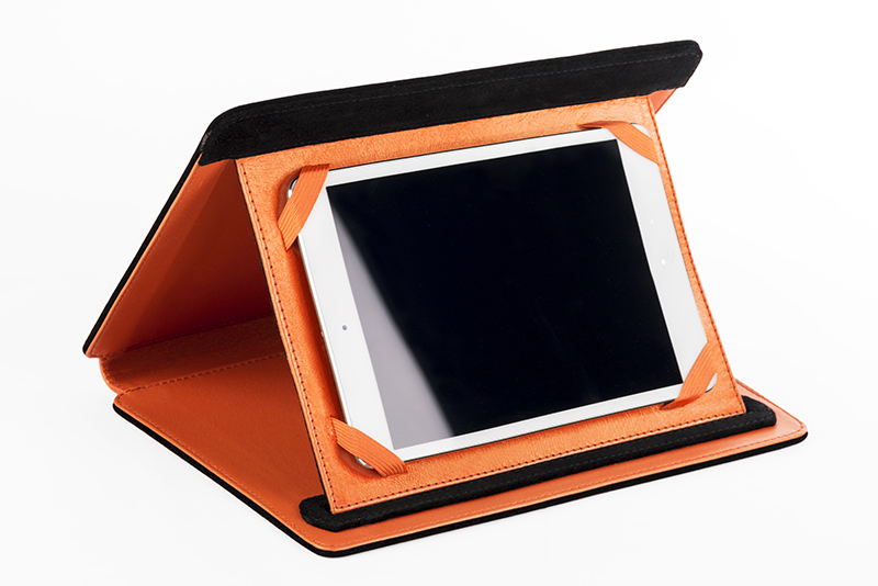 Etui pour tablette orange abricot et noir mat haut de gamme. Personnalisation. Rear view - Florence KOOIJMAN